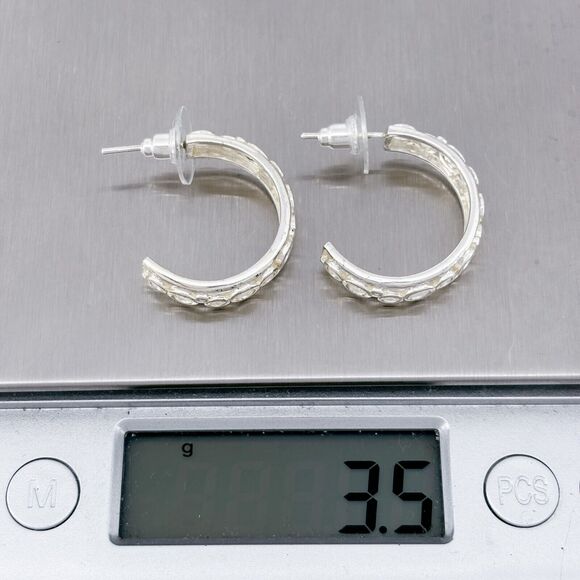 Vintage Sterling Silver 925 2.3cm Textured Hoop Earrings - Picture 4 of 5